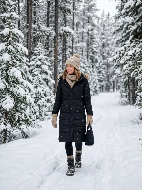 Long Puffer Coat with Snow Boots