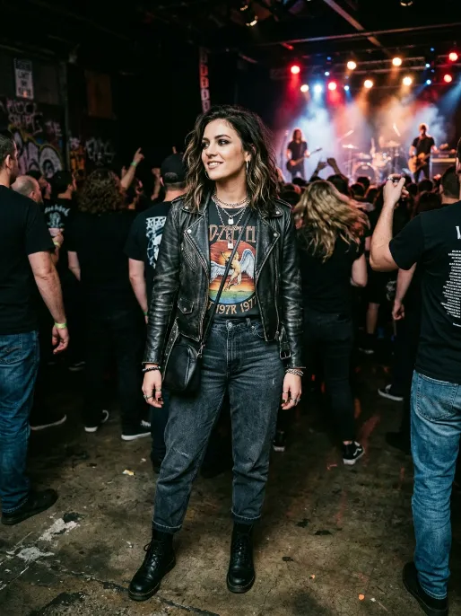 Band tee and leather jacket