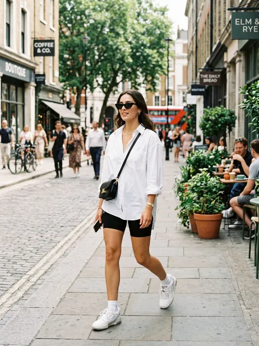 Bike shorts and an oversized shirt
