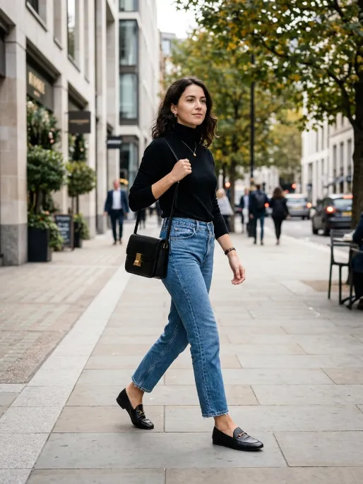 Black turtleneck and denim