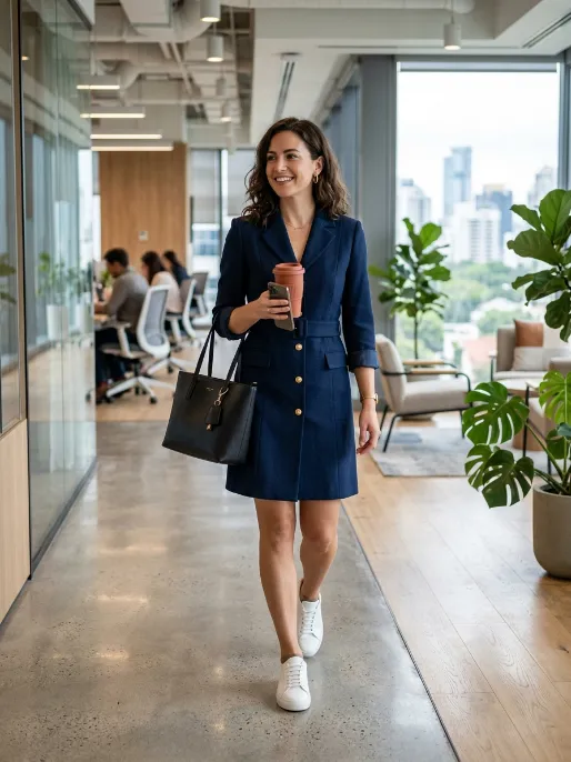 Blazer dress with sneakers