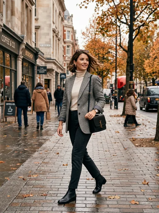Blazer layered over a turtleneck