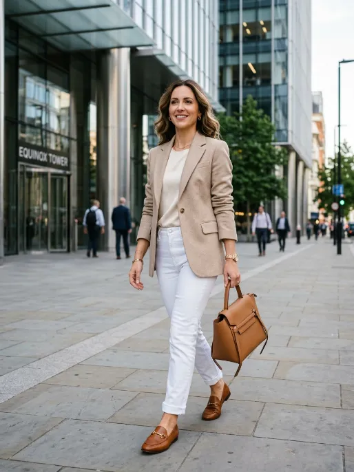 Blazer and white jeans combo