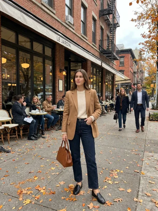 Blazer with straight jeans and loafers
