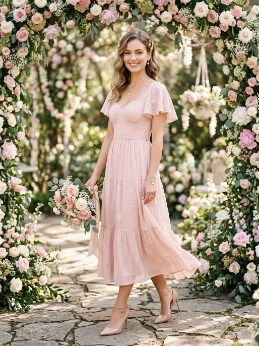 Blush pink midi dress