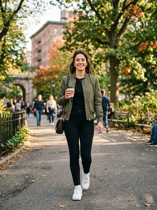 Bomber jacket with skinny jeans