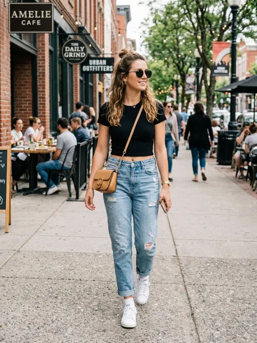 Boyfriend jeans and a crop top