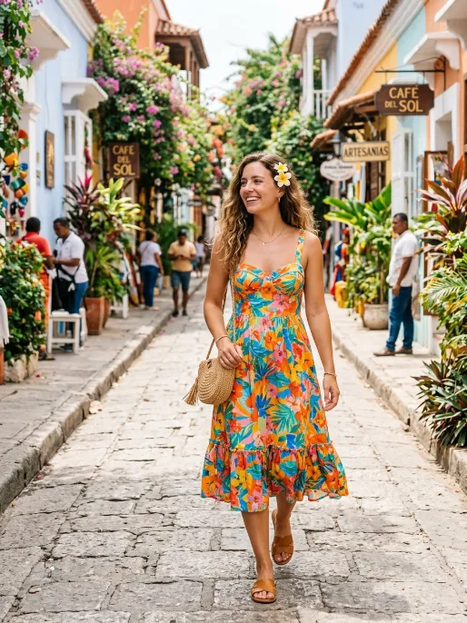 Bright sundress with sandals