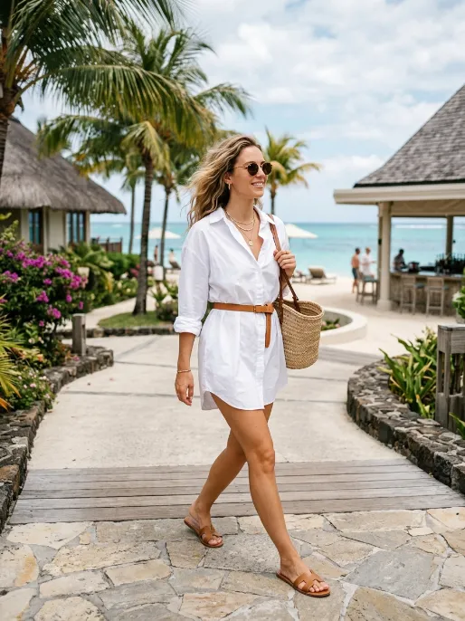Button down shirt worn as a dress