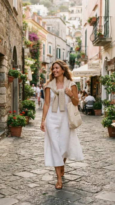 Cable knit sweater draped over shoulders
