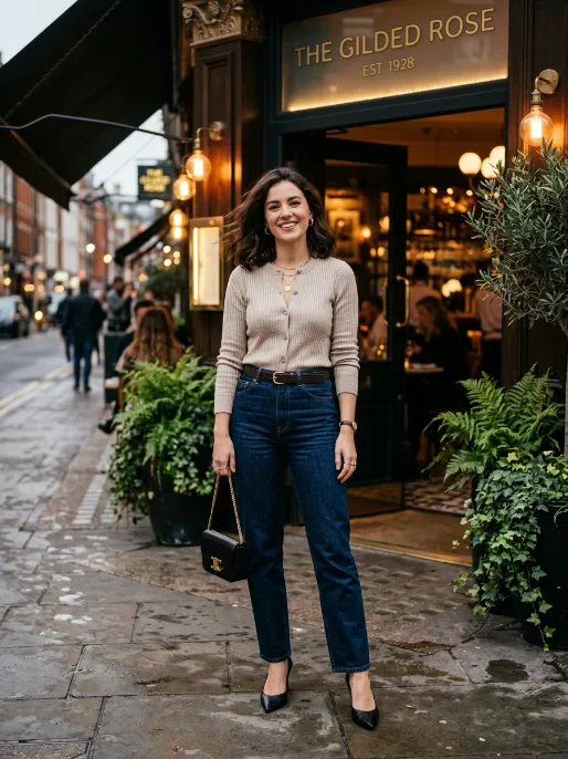 Cardigan buttoned as a top