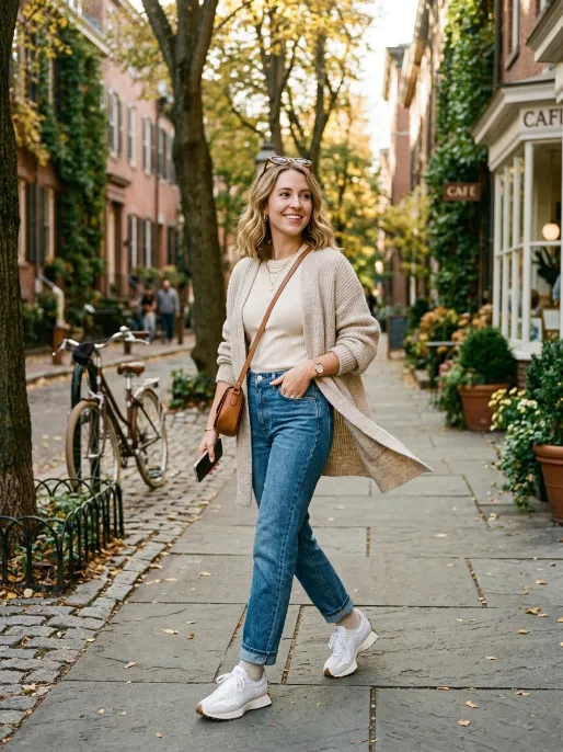 Cardigan layered over a fitted top