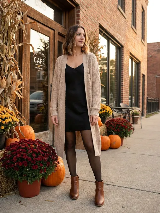 Cardigan over a basic dress