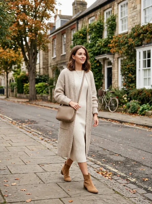 Cardigan over a simple dress