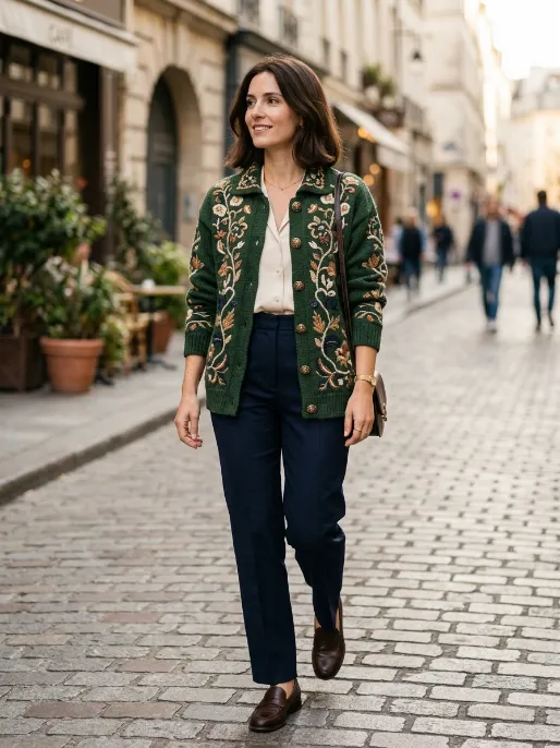 Cardigan with bold buttons or embellishments