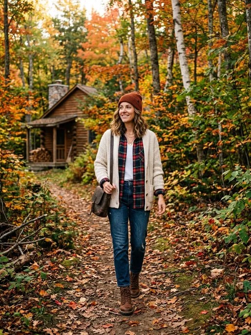 Cardigan with flannel shirt underneath