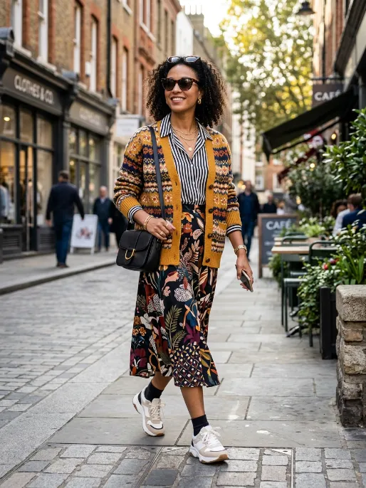 Cardigan with mixed prints