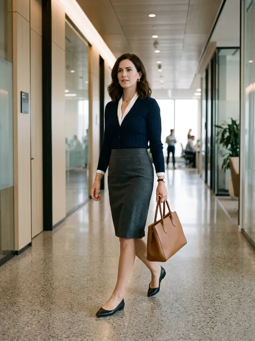 Cardigan and pencil skirt