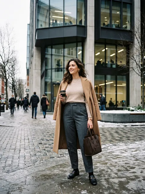 Cashmere sweater with tailored trousers