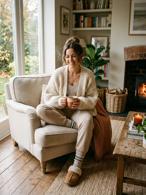 Chunky knit cardigan and sweatpants