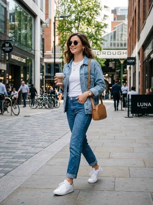 Classic blue jeans and white tee
