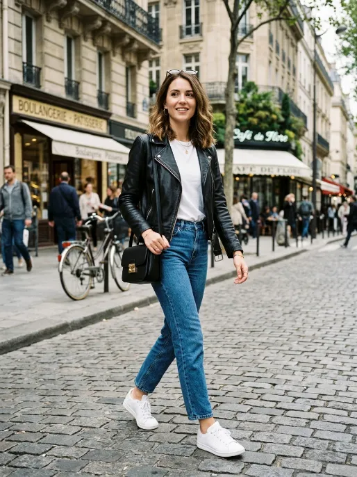 Classic white tee and blue jeans