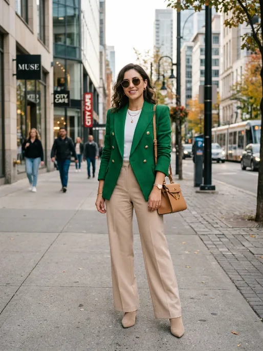 Colorful blazer with neutral basics
