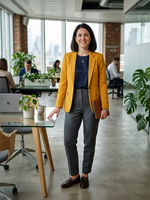Colorful blazer with neutral pieces