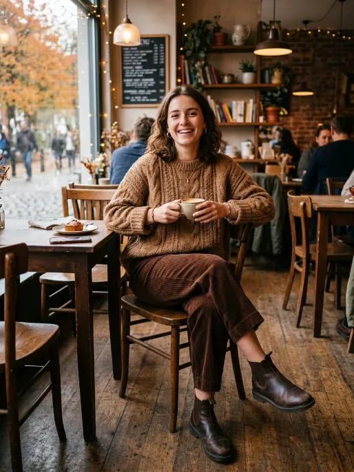 Corduroy pants and knit sweater