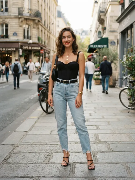 Corset top with mom jeans
