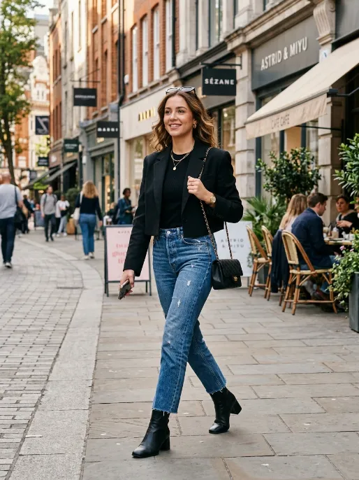Cropped blazer with high waisted jeans