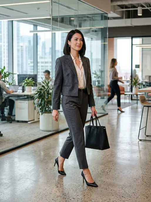 Cropped blazer with high waisted pants