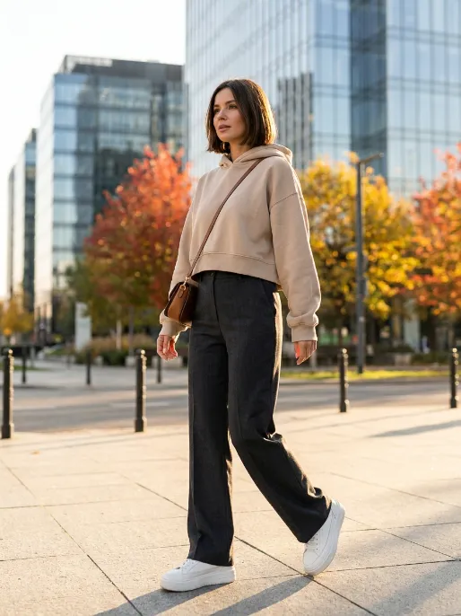 Cropped hoodie with wide leg pants