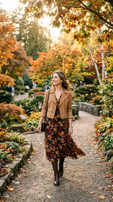 Cropped jacket over a midi dress