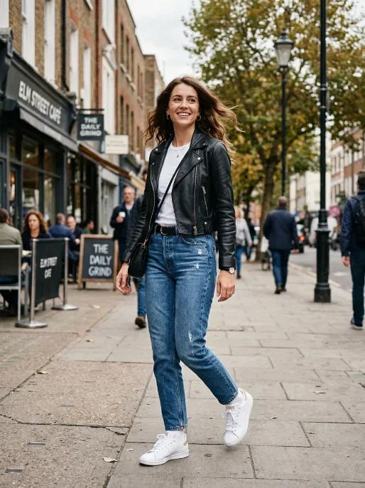 Cropped jacket with high waisted jeans