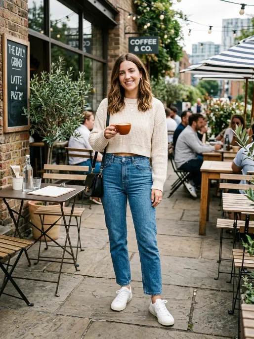 Cropped sweater and high waisted jeans