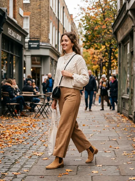 Cropped sweater and wide leg pants