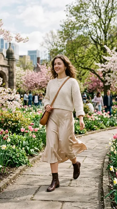 Cropped sweater with a midi skirt