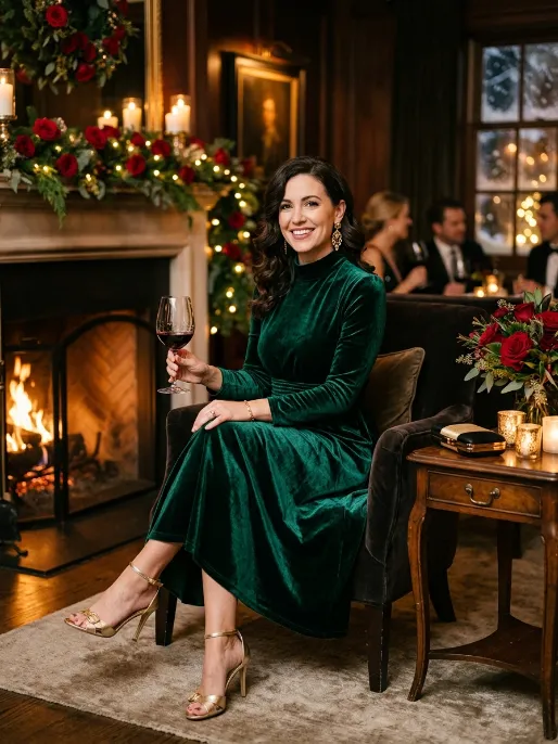 Deep green velvet dress