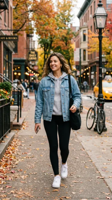 Denim jacket over a hoodie