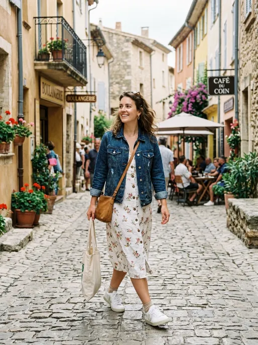 Denim jacket over a simple dress