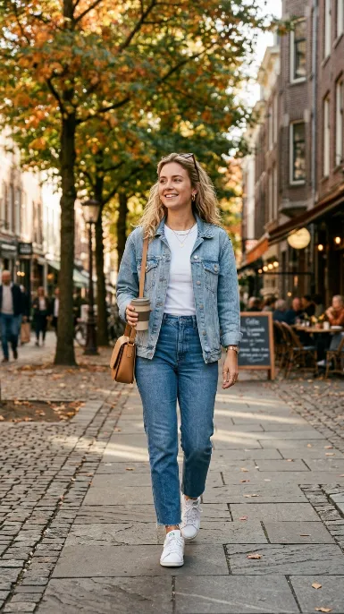 Denim jacket over a simple tee