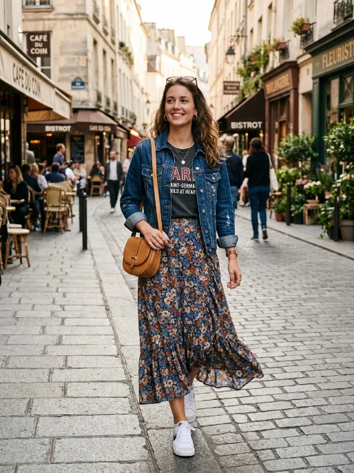 Denim jacket and graphic tee