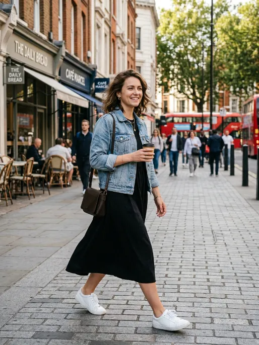 Denim jacket and sneakers