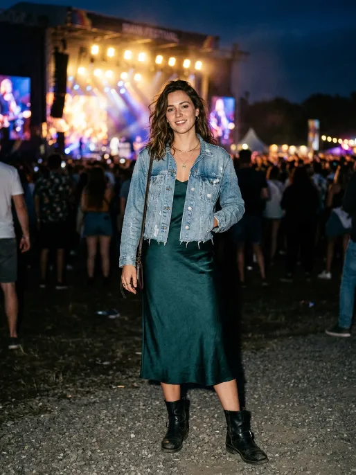 Denim jacket with slip dress