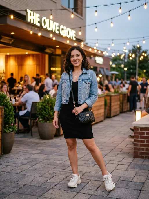 Denim jacket with a bodycon dress