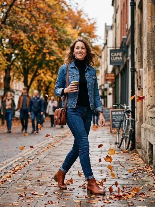 Denim jacket with a fitted turtleneck