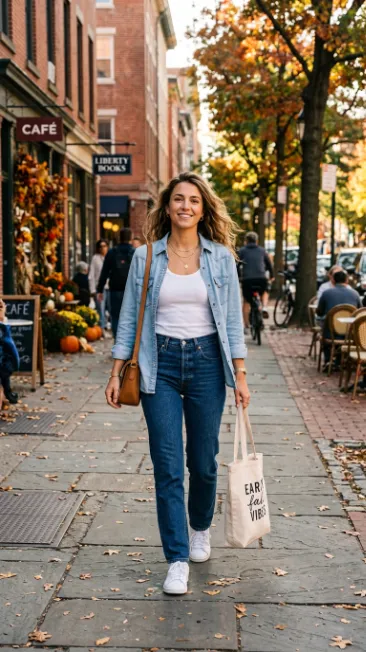Denim shirt over a basic tank