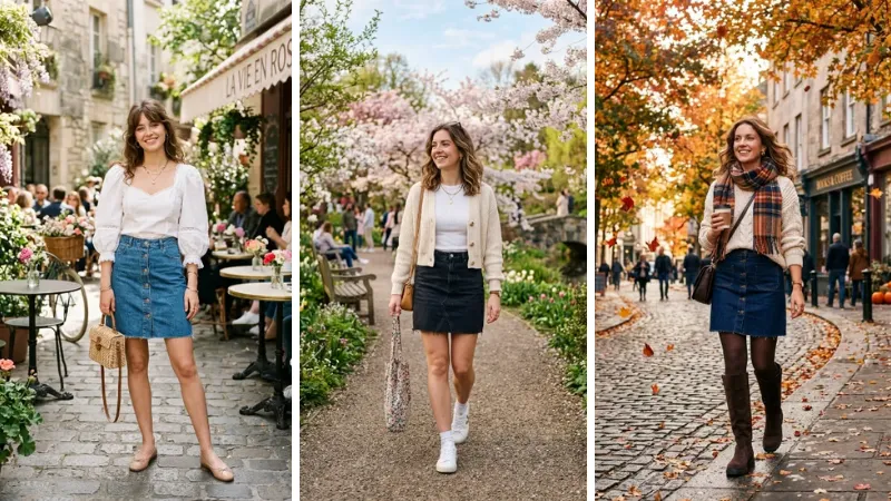 Denim skirt outfit ideas image