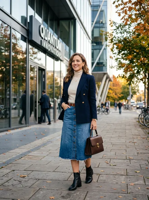 Denim skirt with a blazer